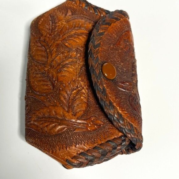 VTG Tooled Leather Coin Purse Snap Pouch Floral Roses Hand-Crafted 4.5"x2.5" - Picture 3 of 16